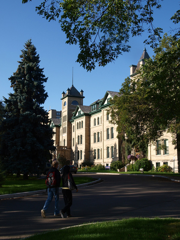 Photo of the entrance of Brandon University on a sunny day in summer